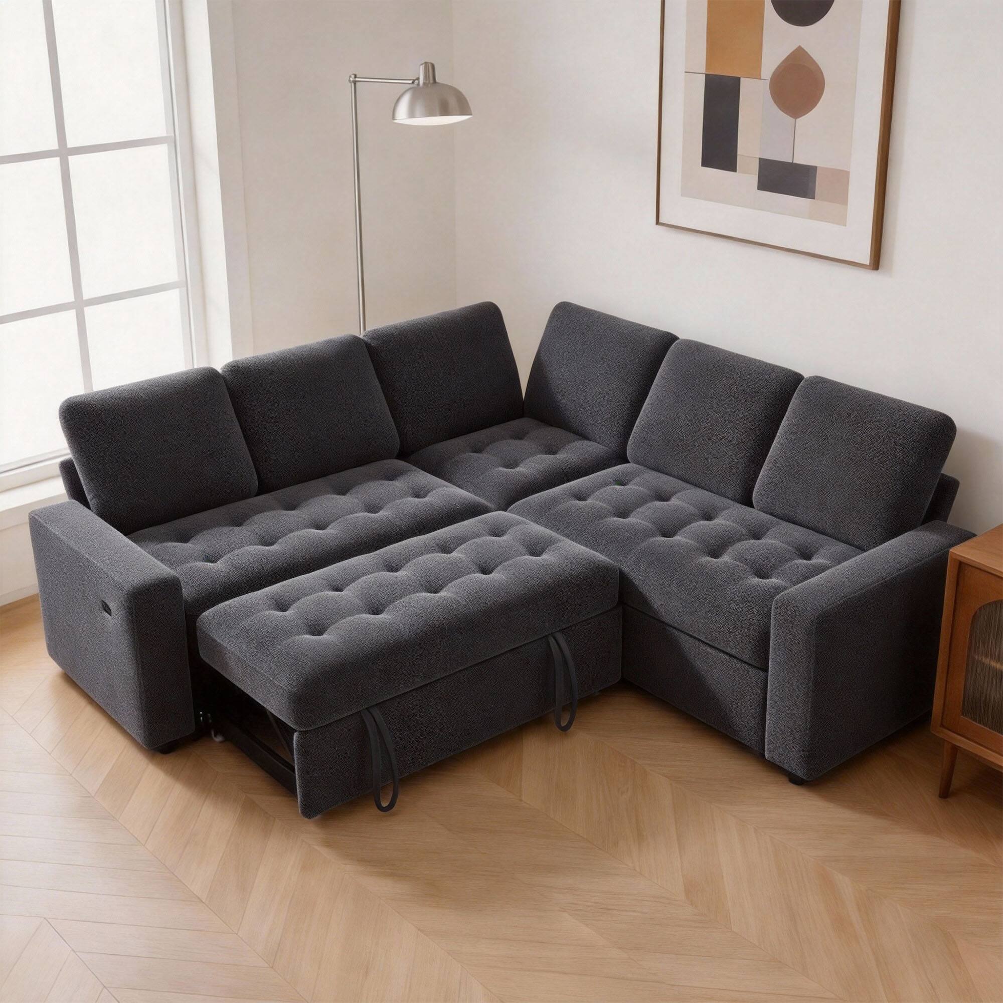 Back. Dyonery - Dyonery 5 Seat Modular Sectional Sofa with USB Ports/Adjustable Backrest/Storage Seats, Tool-Free Assembly,Dark Gray - Gray.