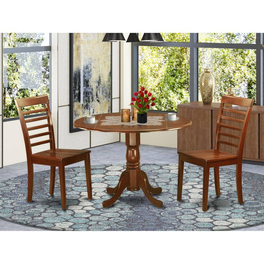 Back. East West Furniture - 3 PC small Kitchen Table and Chairs set-drop leaf Table and 2 Kitchen Chairs in - Mahogany.