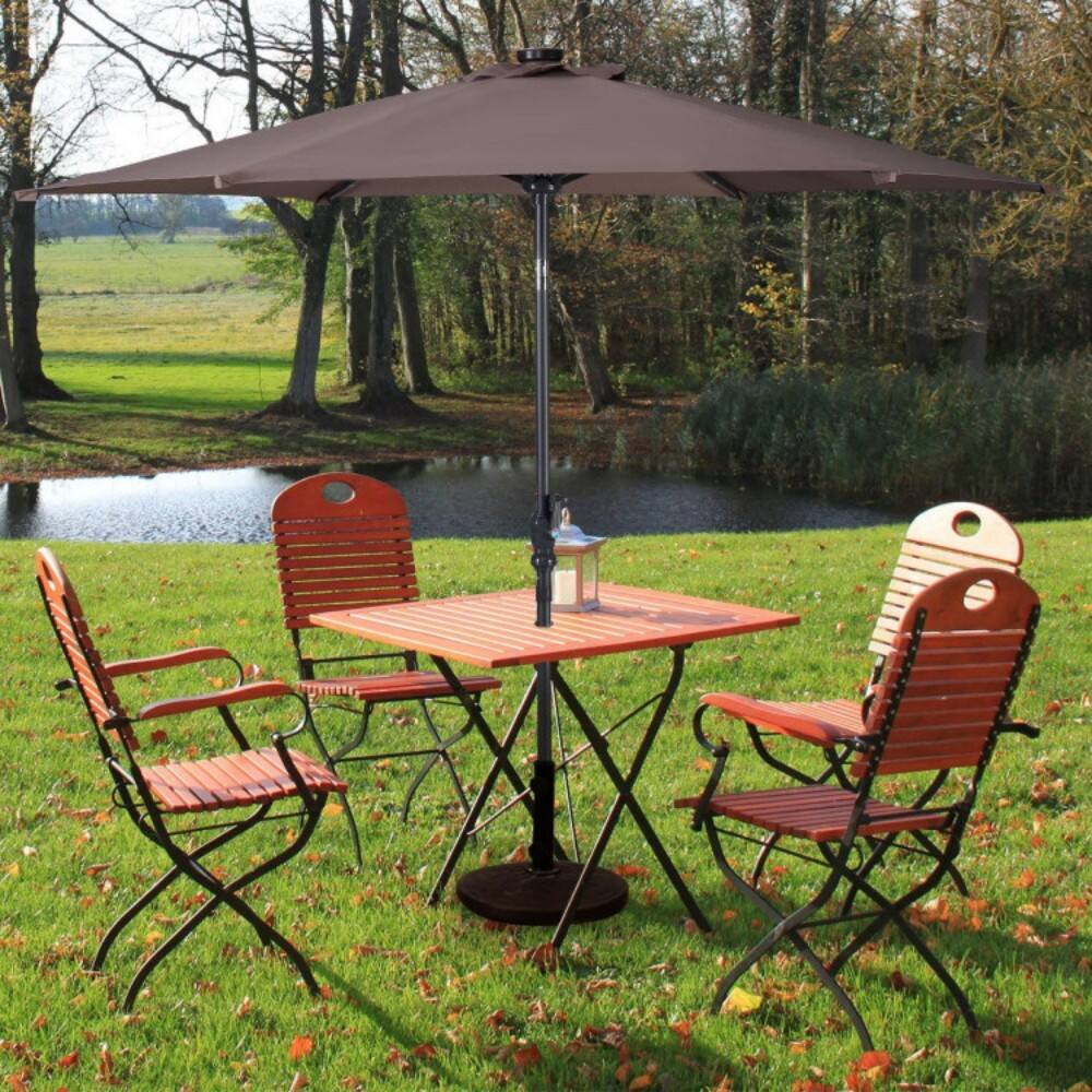 Left. Mondawe - 9 Feet Patio Umbrella LED Solar with Crank - Tan.