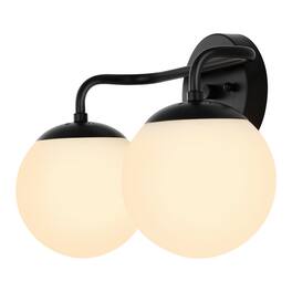 Jonathan Y - Louis Parisian Globe 15" 2-Light Metal/Frosted Glass Modern Contemporary LED Vanity Light - Black