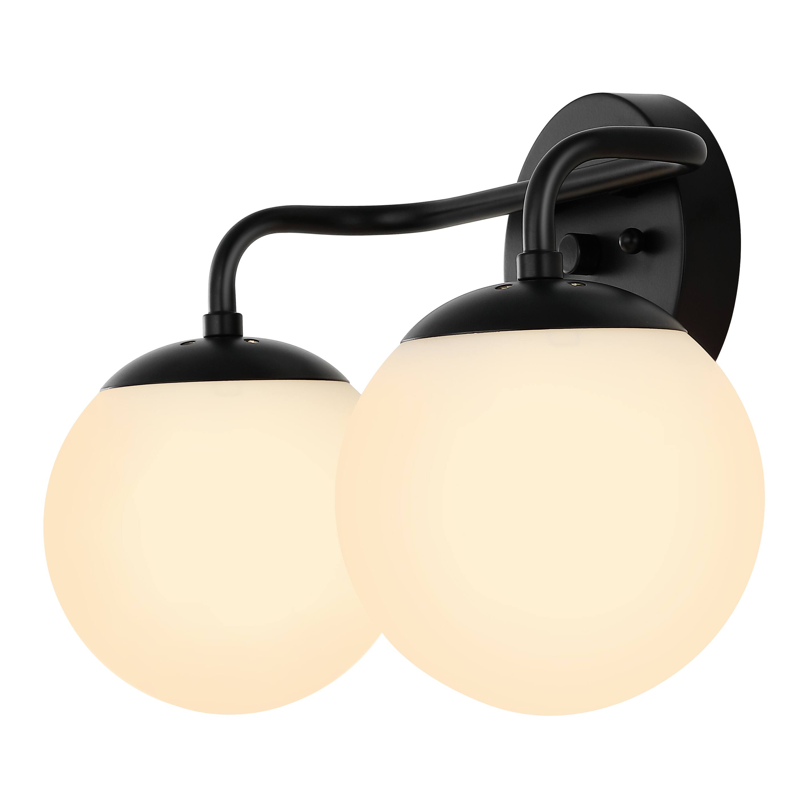 Front. Jonathan Y - Louis Parisian Globe 15" 2-Light Metal/Frosted Glass Modern Contemporary LED Vanity Light, Black - Black.