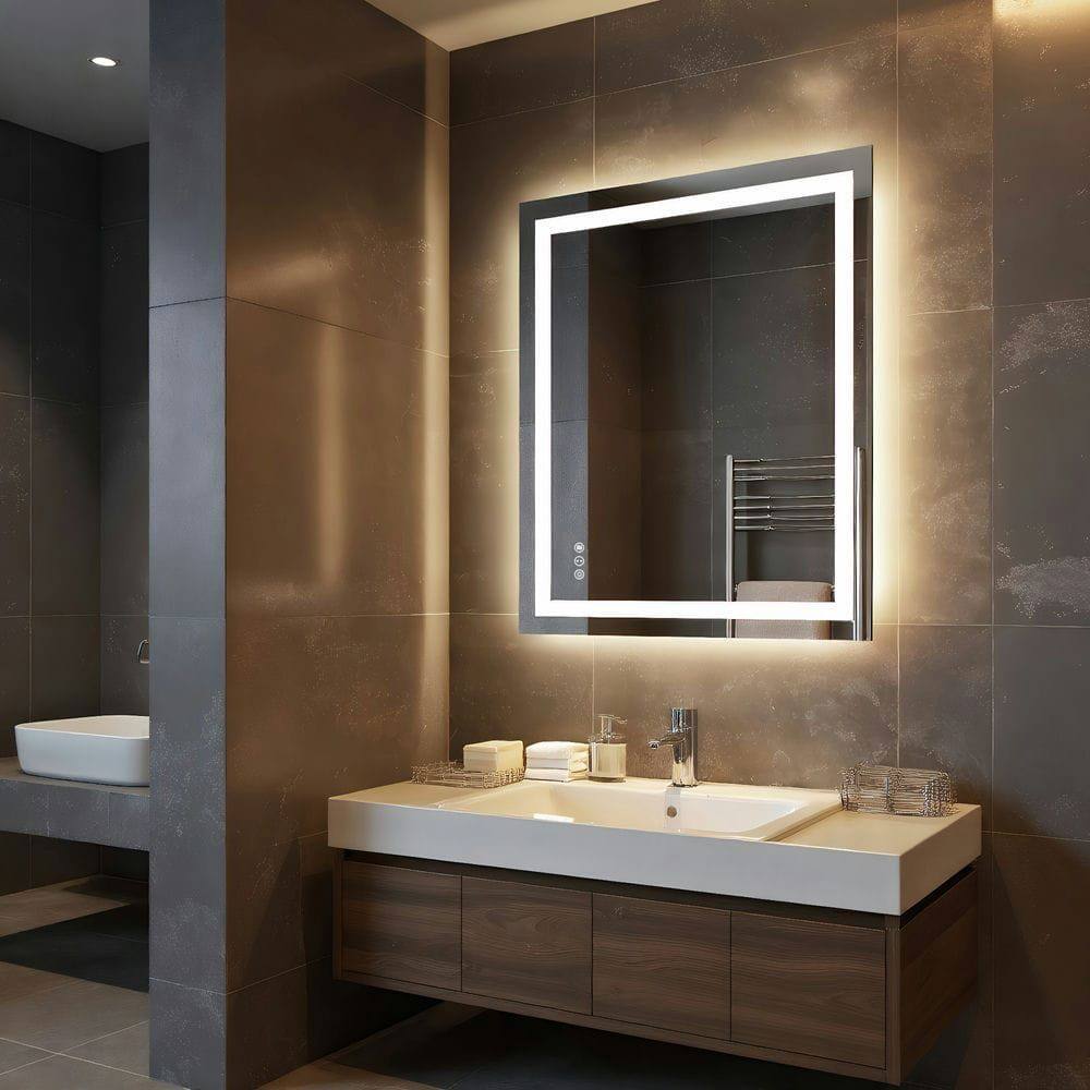 Alt View 6. Kadyn - 40x32 Inch Wide Frameless Rectangle LED Bathroom Mirror with Even Illumination.