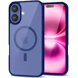 Entronix - Magnetic Case for iPhone 16 - Clear Back Soft Matte Finish - Navy