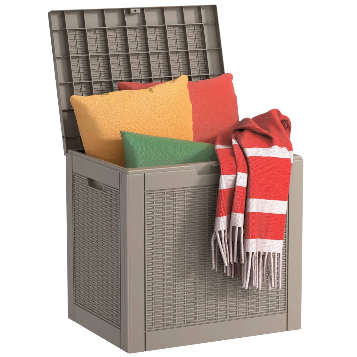 Front. Chic Crate - 30-Gal Water-Resistant Resin Deck Box - Lockable - Brown.