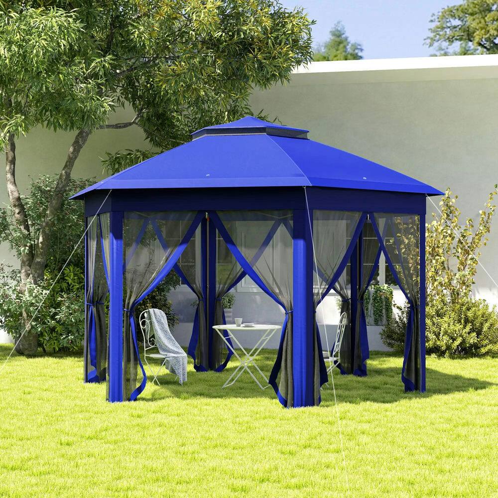 Alt View 6. Spaco - Spaco 13'x13' Pop Up Gazebo Hexagonal Canopy Shelter,6 Zippered Mesh Netting - Blue.