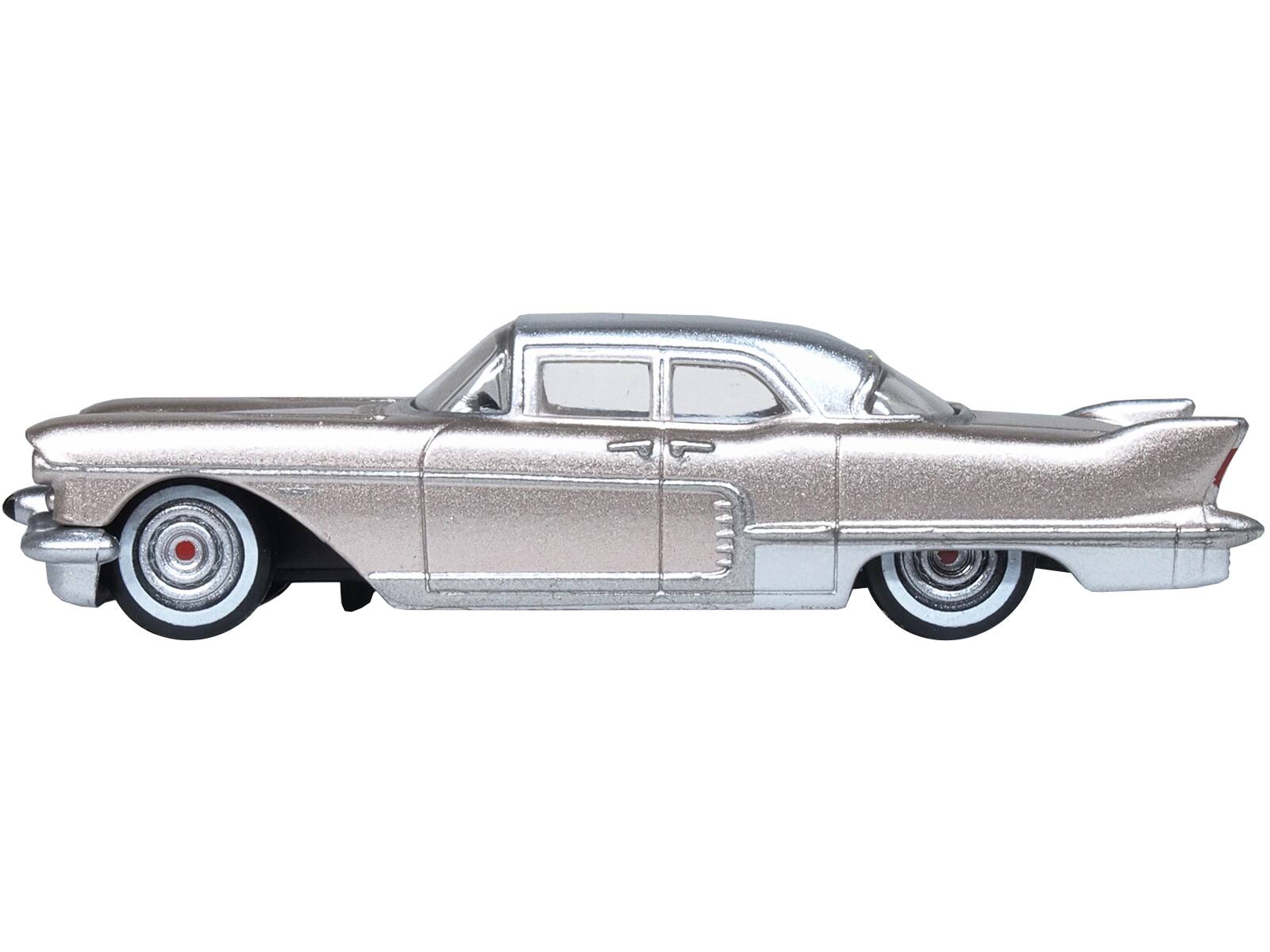 Angle. Oxford Diecast - 1957 Cadillac Eldorado Brougham Sandalwood Beige Metallic with Silver Top 1/87 (HO) Scale - Beige Metallic With Silver.