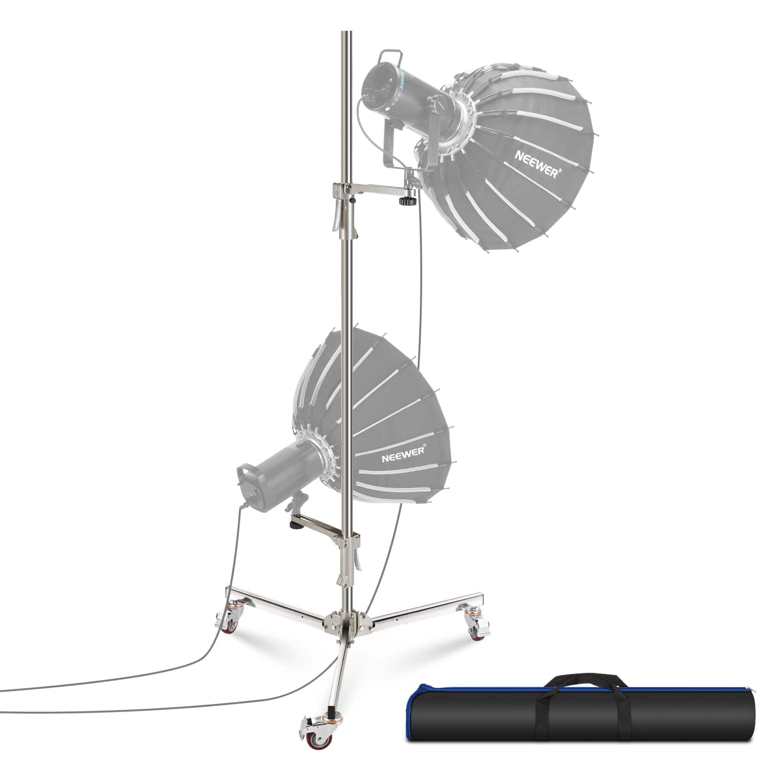 Neewer - 6.5ft Light Stand, 35lb, Casters, 2 Sliding Arms - Silver