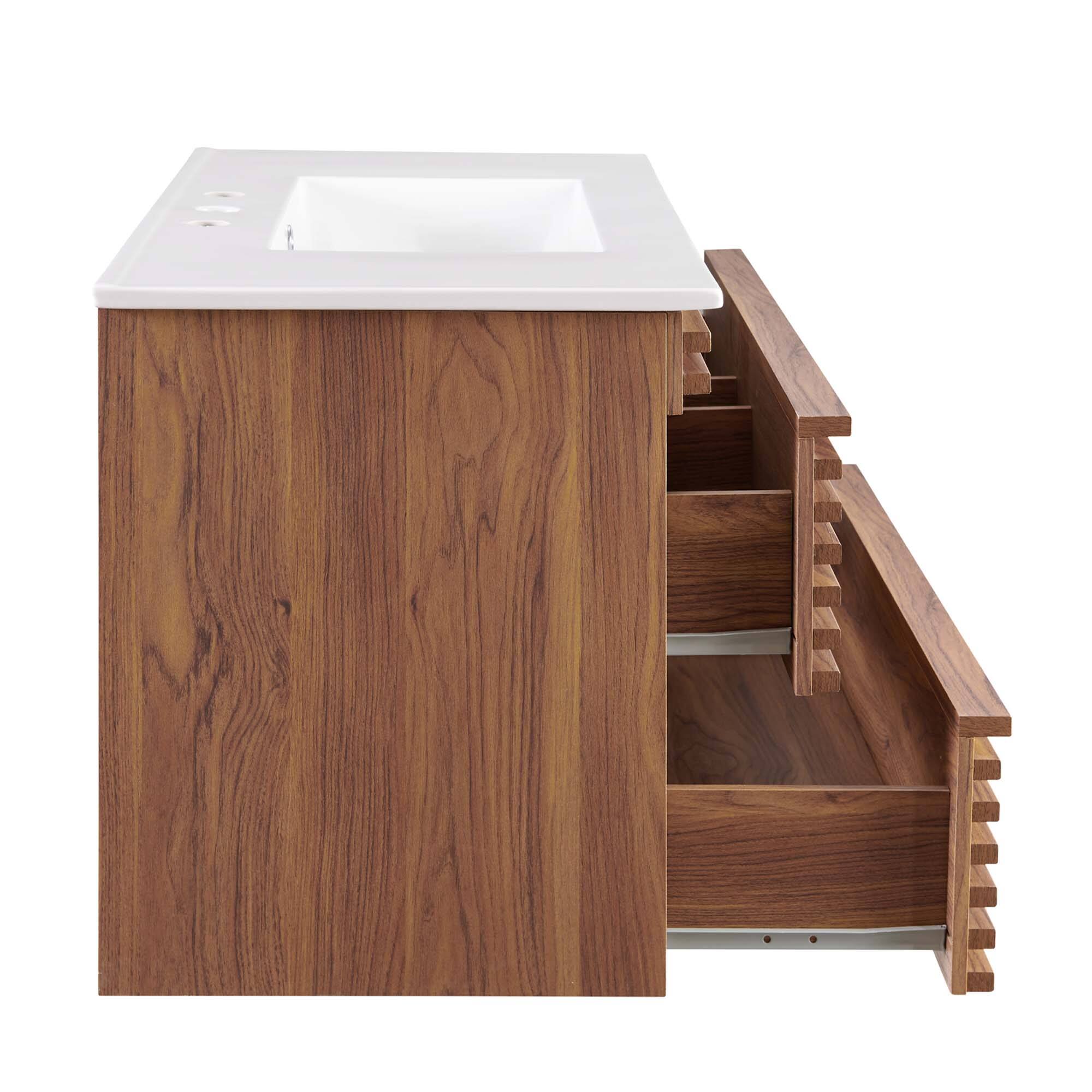 Alt View 1. Modway - Render Wall-Mount Bathroom Vanity with White Basin Included - Walnut White.