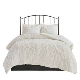 Gracie Mills - Fitzpatrick 3 piece Tufted Cotton Chenille Damask Comforter Set - Off-White
