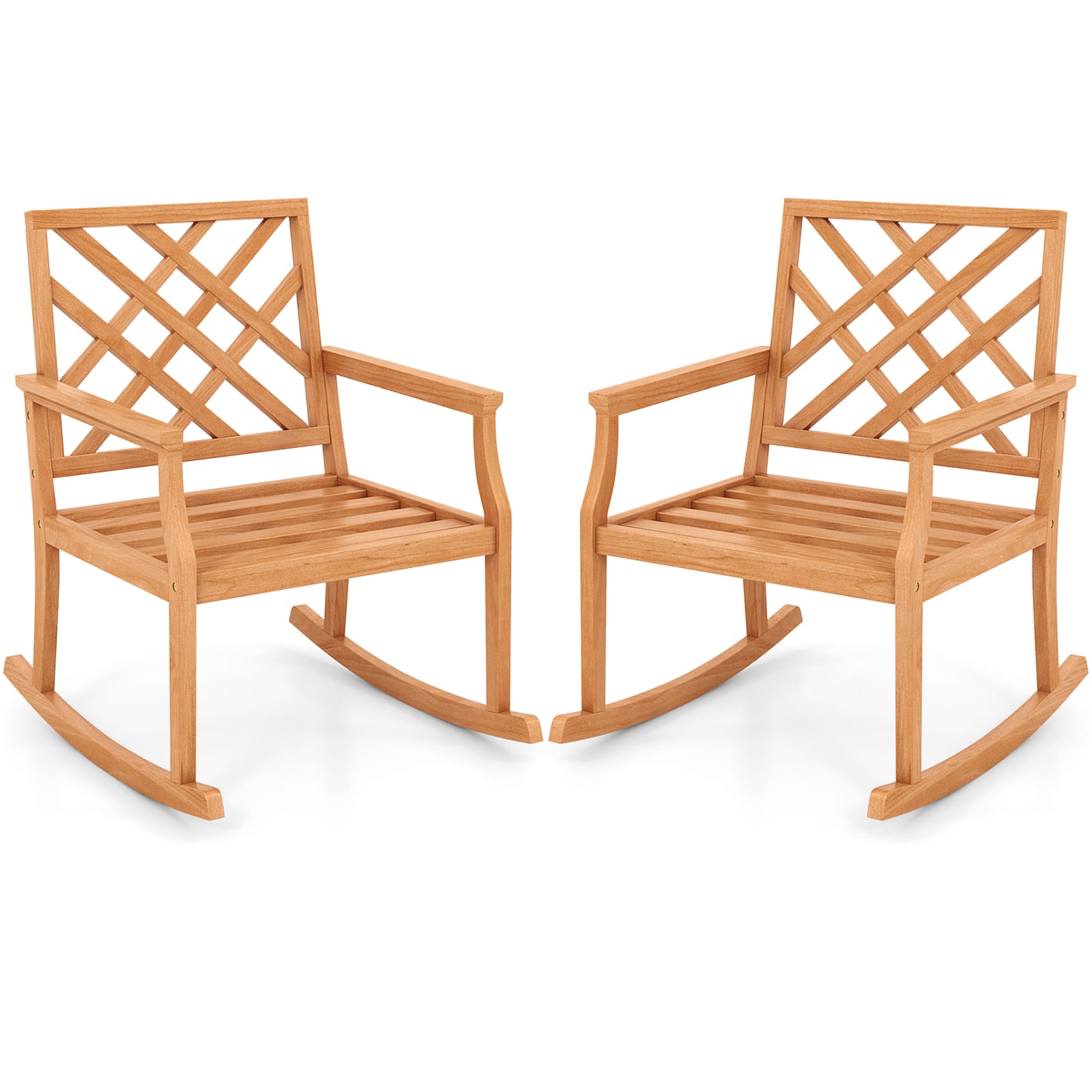 Costway - 2 PCS Teak Wood Rocking Chair with Backrest and Slatted Seat Backyard and Lawn - Natural price history on PriceWatchPro