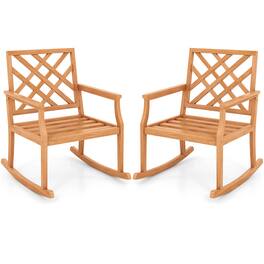 Costway - 2 PCS Teak Wood Rocking Chair with Backrest and Slatted Seat Backyard and Lawn - Natural