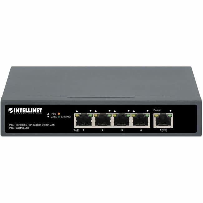 Intellinet - PoE-Powered 5-Port Gigabit Switch With PoE Passthrough - 5 Ports - Gigabit Ethernet - 10/100/1000Base-T - 2 - Black