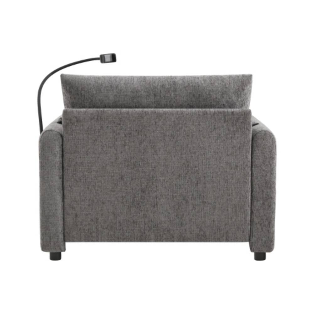 Alt View 5. LUCKY ONE - 38" Single Chenille Sofa w/ Storage Ottoman Phone Holder USB Charger Armrest Pockets - Gray.
