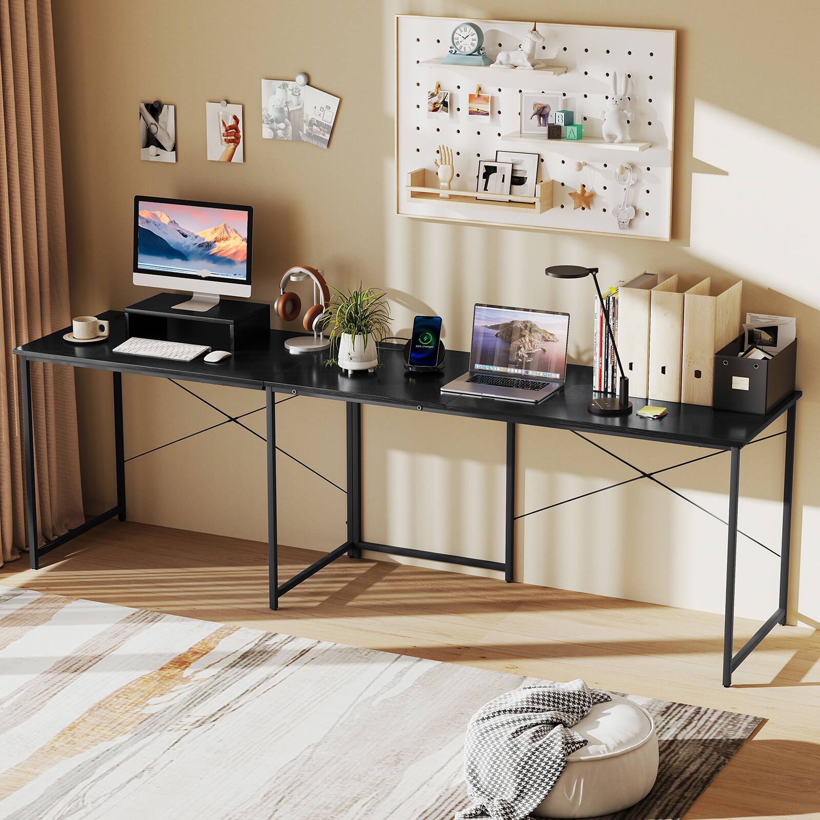 Alt View 3. Gymax - Gymax L-Shaped Reversible Computer Desk 2-Person Long Table w/Monitor Stand Black - Black.