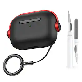 Dteck - For Apple Airpods 4th Gen Secure Lock Shockproof Protective Case+Lanyard Keychain and Clean Pen - RedBlack