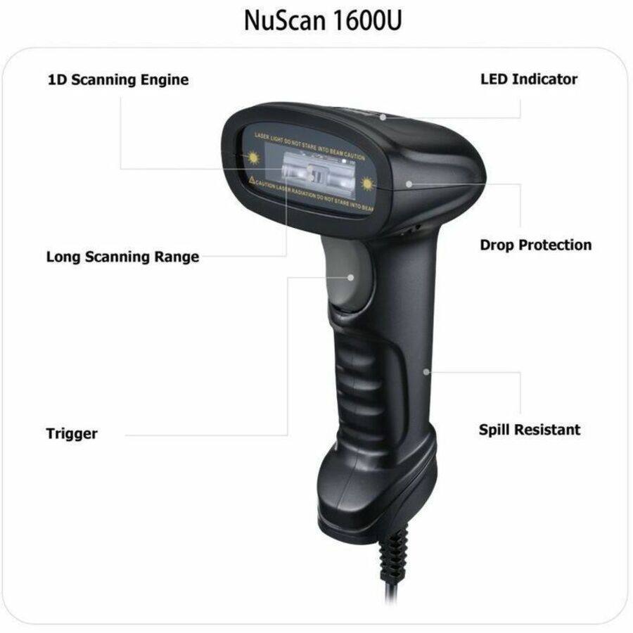 NuScan 1600U

1D Scanning Engine  
LED Indicator  
Long Scanning Range  
Drop Protection  
Trigger  
Spill Resistant