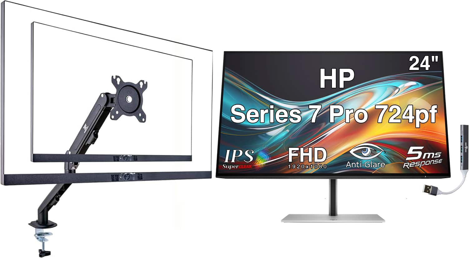 "HP - Series 7 Pro 724pf 24"" FHD IPS Monitor, Anti-Glare, HDMI (8X530AA#ABA) w/DKZ Hub & Ergoflexy Single Mount Arm - Black/Silver" price history on PriceWatchPro