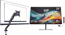 HP - Series 7 Pro 724pf 24" FHD IPS Monitor, Anti-Glare, HDMI (8X530AA#ABA) w/DKZ Hub & Ergoflexy Single Mount Arm - Black/Silver