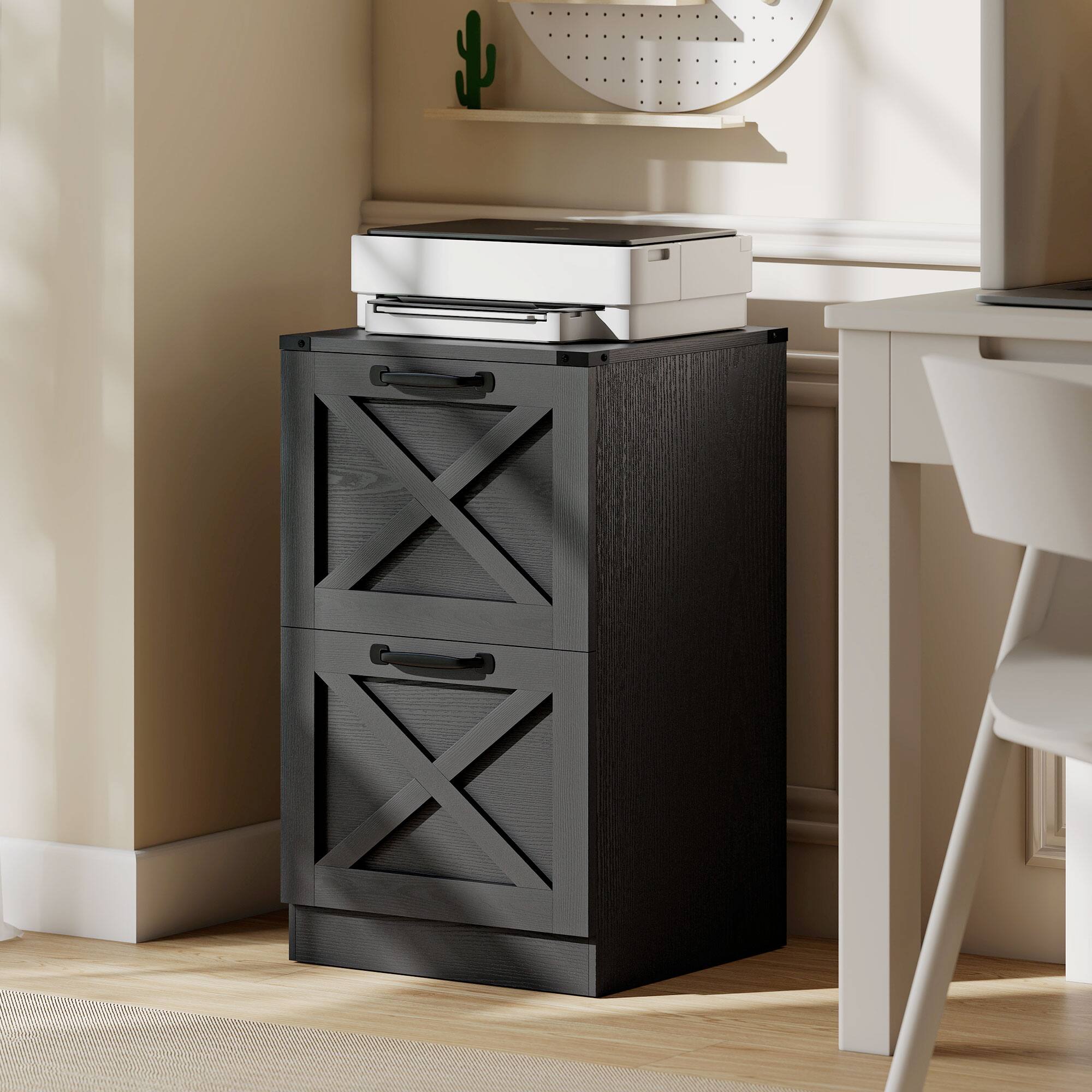 Alt View 1. Homcom - Storage Drawers Farmhouse X Pattern Printer Stand Fits Letter Files 2 Drawers - Black.
