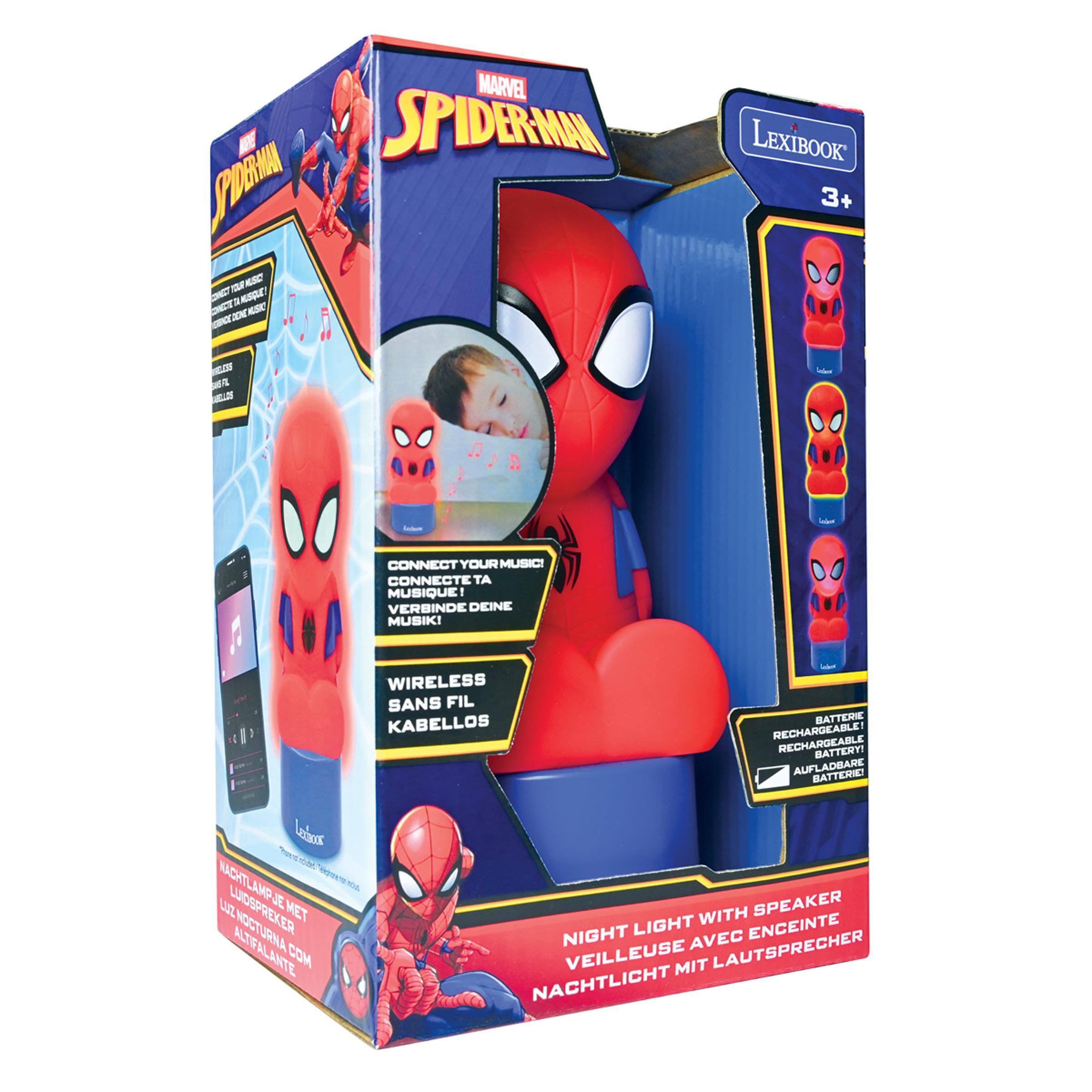 MARVEL SPIDERMAN PORM T C - a - ENET IN KS LEXIBOOK 3+ M CONNECT YOUR MUSIC CONNECTE TA MUSIQUE! VERBINDE DEINE MUSIKI WIRELESS SANS FIL KABELLOS - BATTERIE RECHARGEABLE! RECHARGEABLE BATTERY AUFLADBAR BATTERIE iso TaCC KACHTLAMPJE - LAE LUDSPREKER MET ALTFALTIFALANTE COM WITH SPEAKER NIGHT LIGHT ENCEINTE AVEC LAUTSPRECHER VEILLEUSE MIT NACHTLICHT