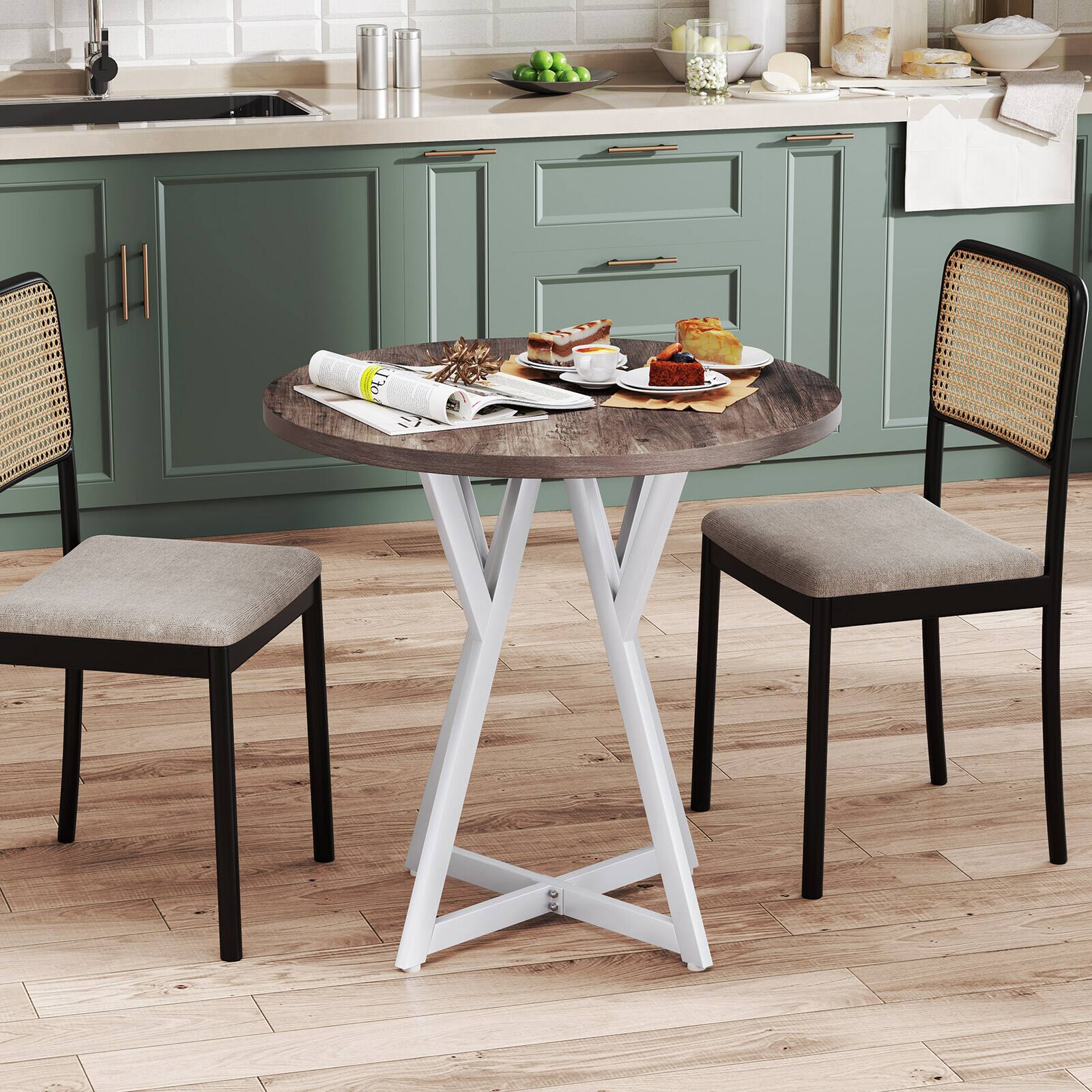 Alt View 3. Gymax - Gymax 31.5 Inch Round Dining Table for 2-4 Thick Wooden Tabletop Metal Pedestal Base - Gray.