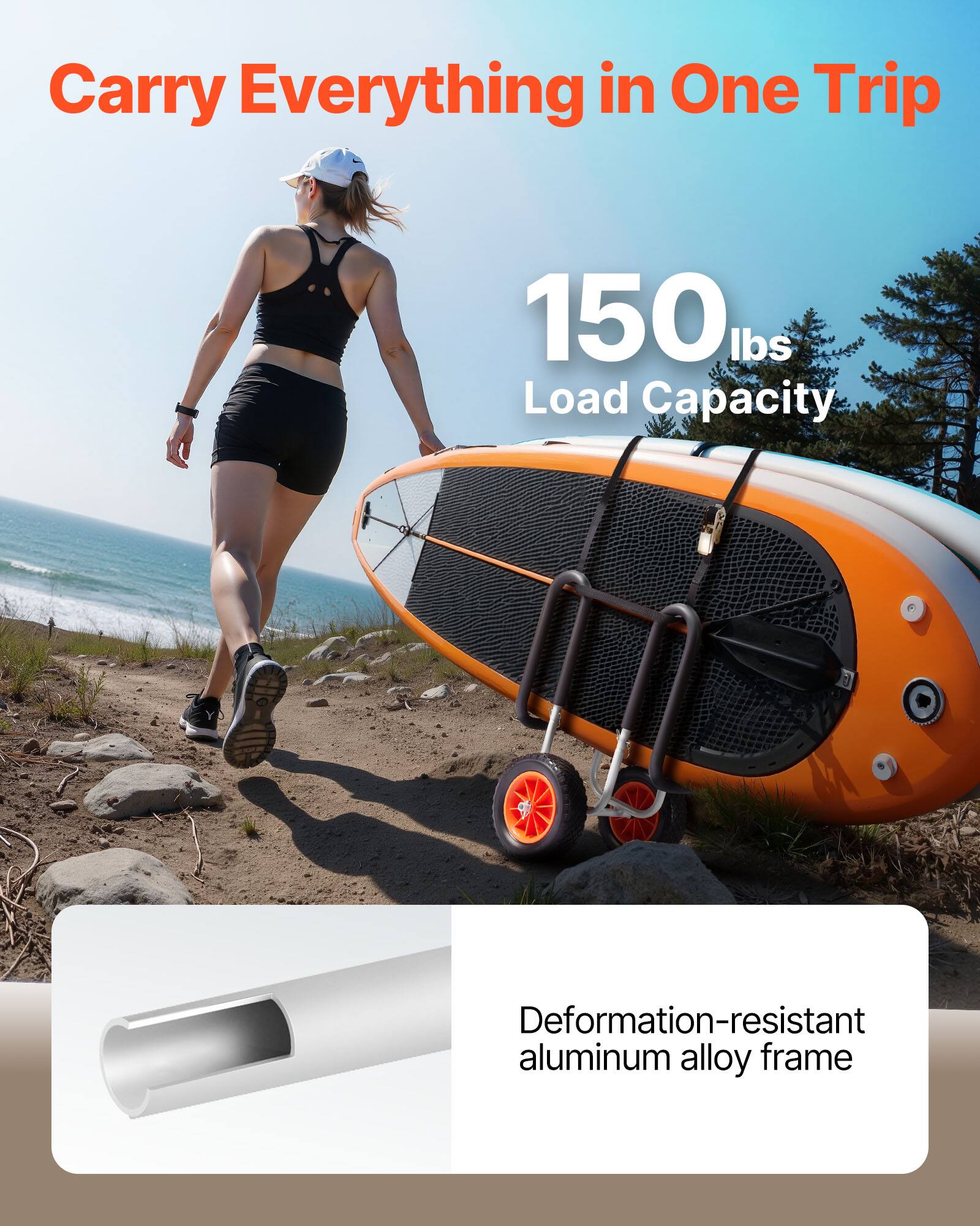 Carry Everything in One Trip

150 lbs Load Capacity

Deformation-resistant aluminum alloy frame