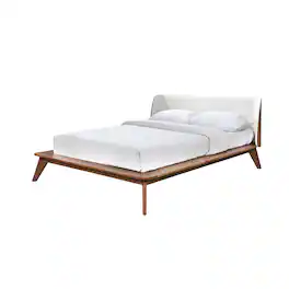 Manhattan Lane - Linzy Full Size Bed w Beige Boucle Winged Headboard - Walnut Brown, Beige