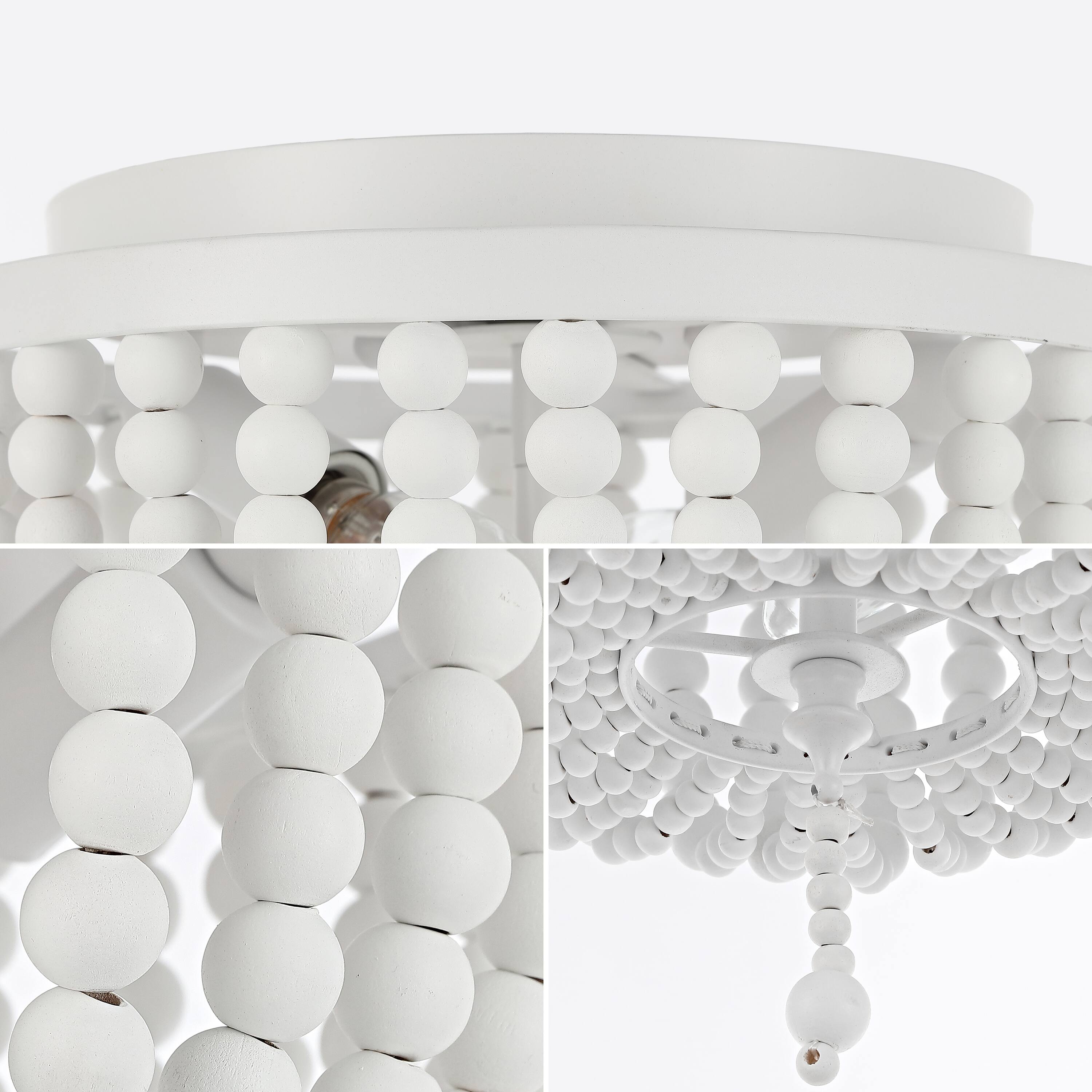 Alt View 4. Jonathan Y - Allison 10" 2-Light Shabby Chic Farmhouse Wood Beaded/Metal LED Flush Mount, White - White.
