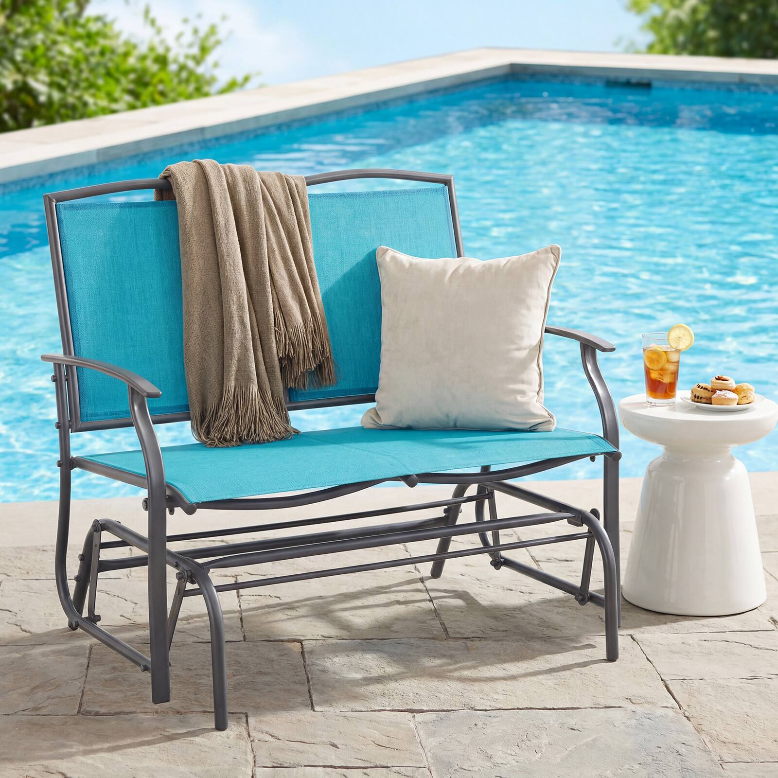 Alt View 3. Costway - Costway Patio Glider Rocking Bench Double 2 Person Chair Loveseat Garden - Turquoise.
