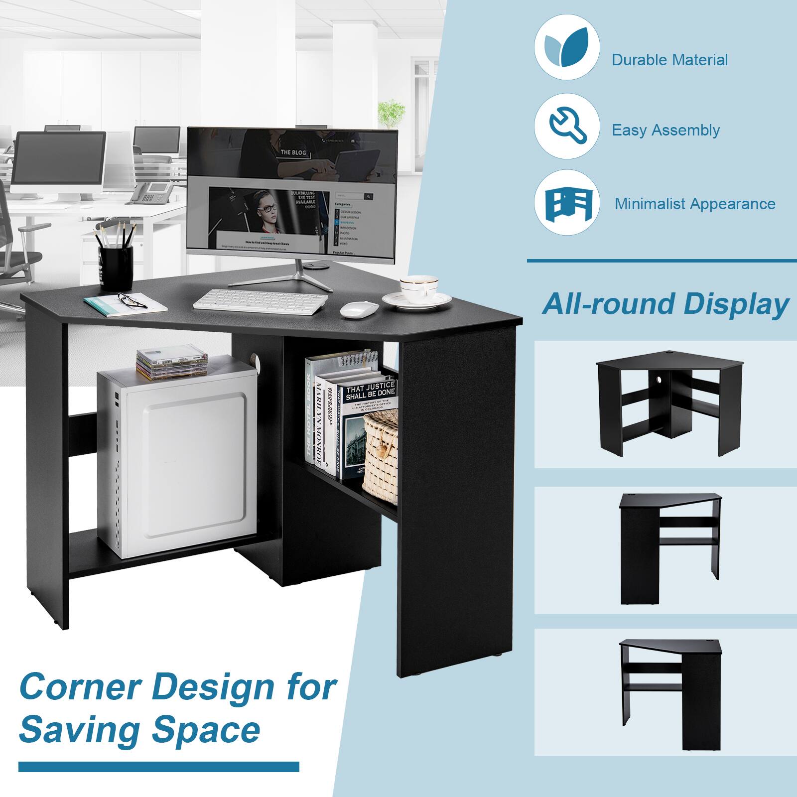Durable Material | Easy Assembly | Minimalist Appearance | All-round Display | Corner Design for Saving Space