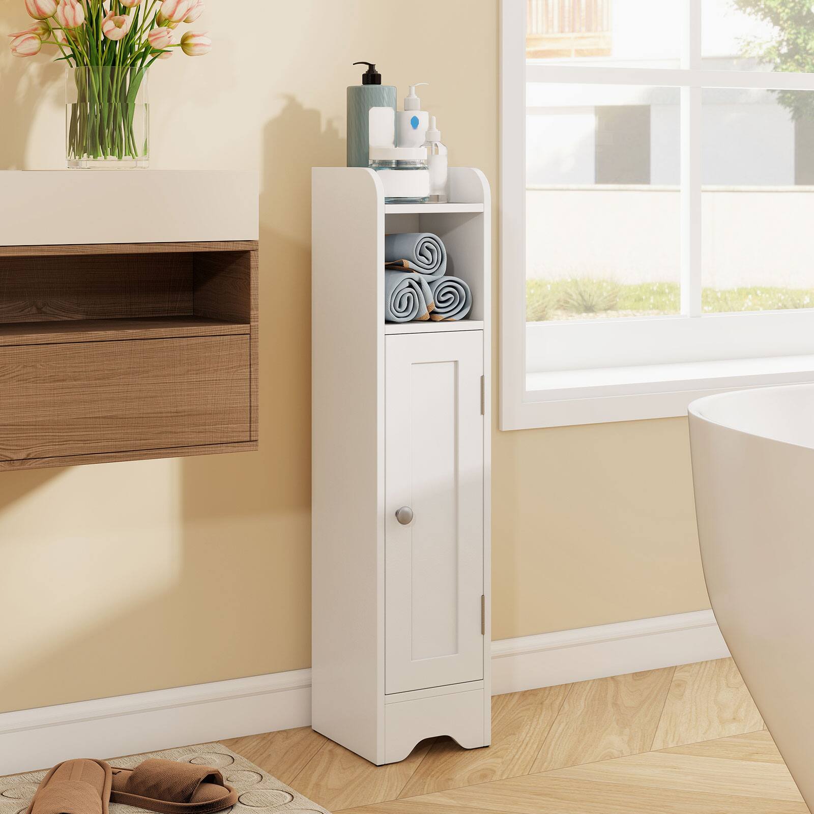 Alt View 3. Costway - Costway Bathroom Storage Cabinet with Door Toilet Paper Holder Stand for Small Spaces White - White.
