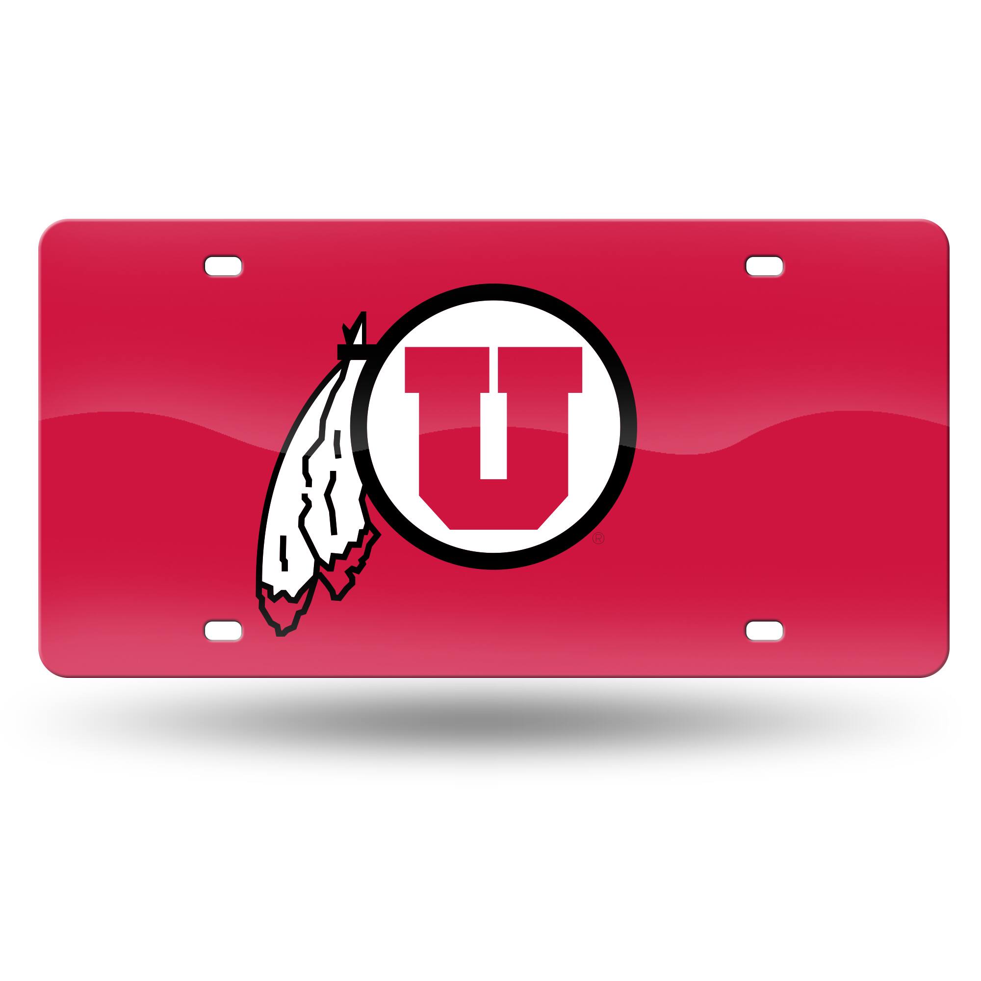 Utah Utes Red Mirror Look Acrylic License Plate Laser Tag