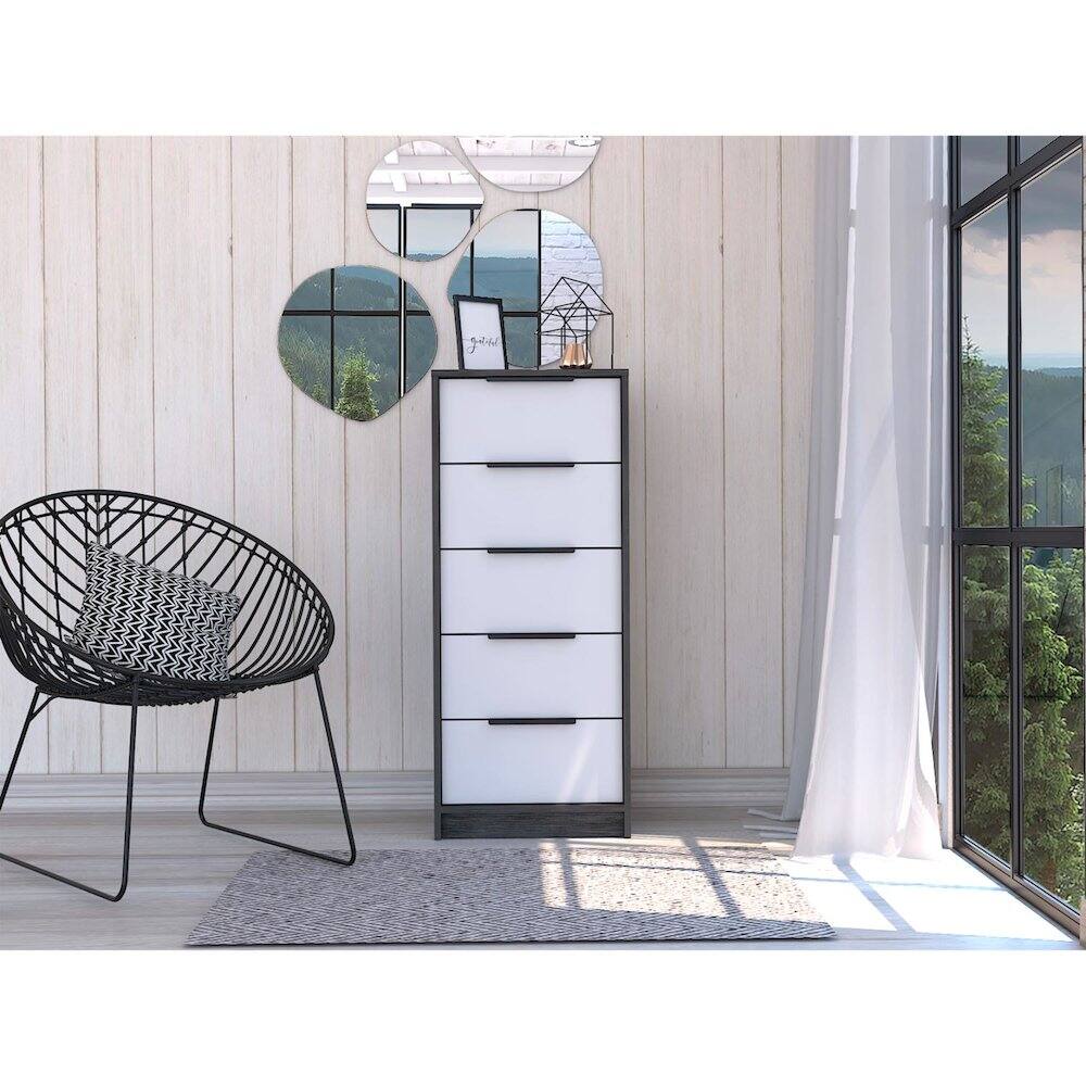 Alt View 2. TuHome - Kaia Five Drawer Dresser Smokey Oak / White MDF - White.