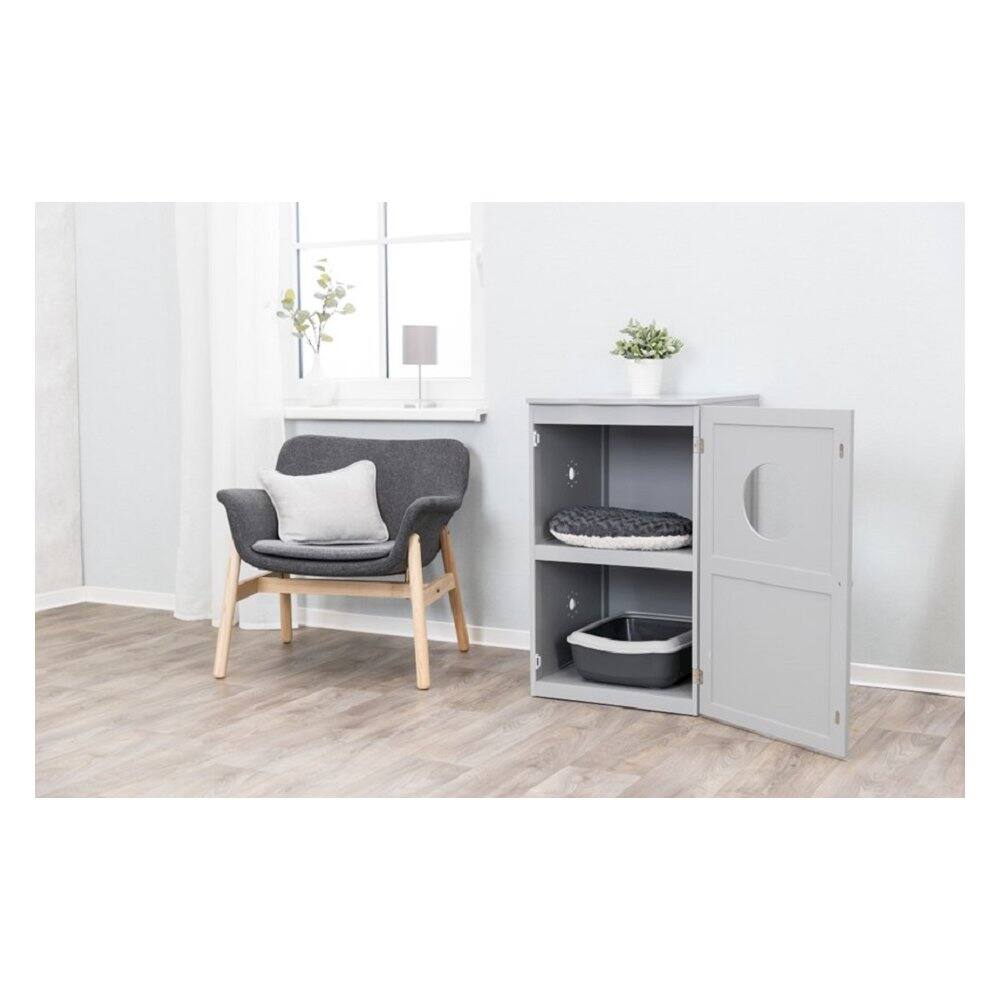 Left. TRIXIE - 2-Story Cat Litter Box Enclosure Hidden Litter Indoor Cat Furniture Accent Table - Gray.