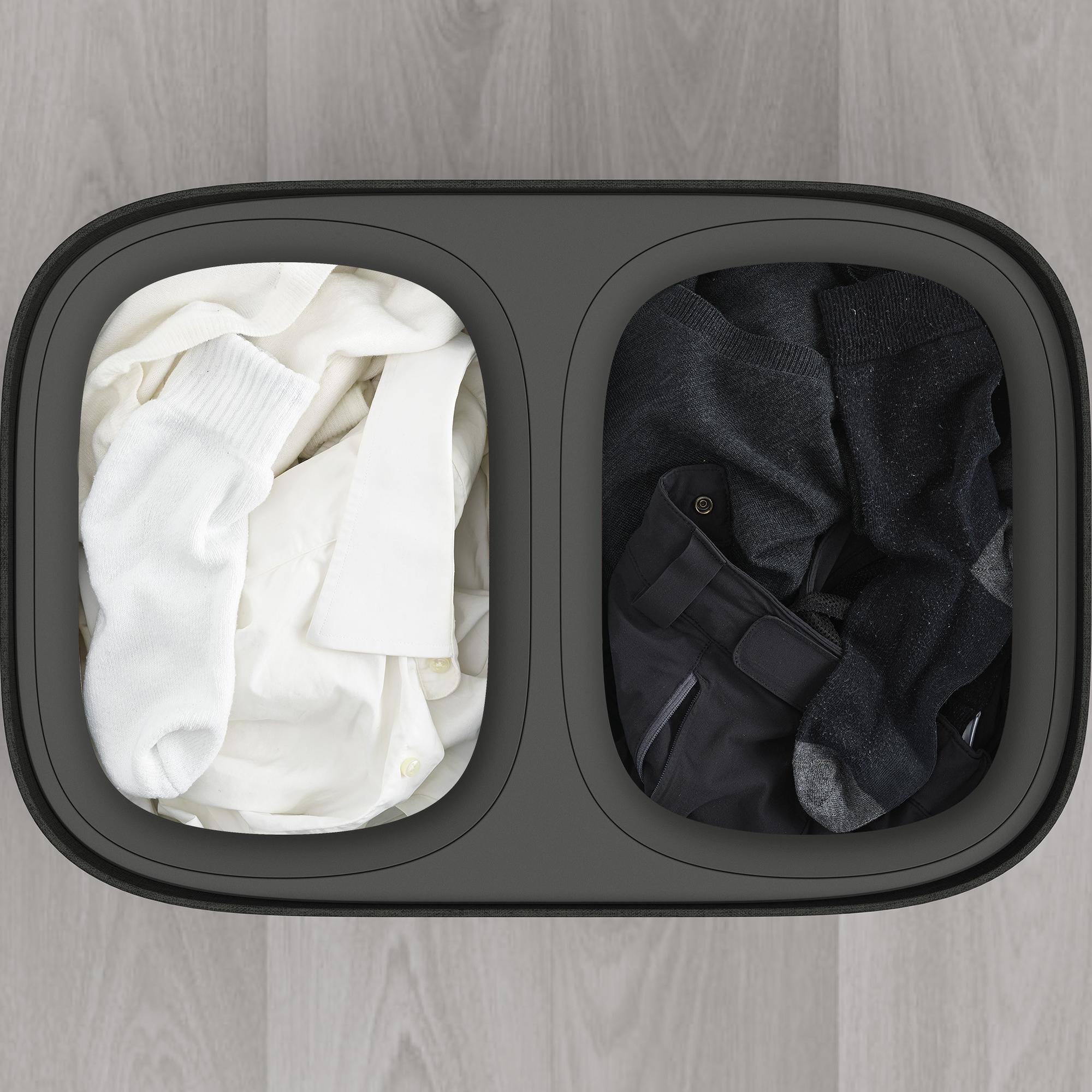 Alt View 3. Joseph Joseph - Tota 2 Twin 90-liter Easy-Empty Laundry Separation Hamper - Forest Grey.