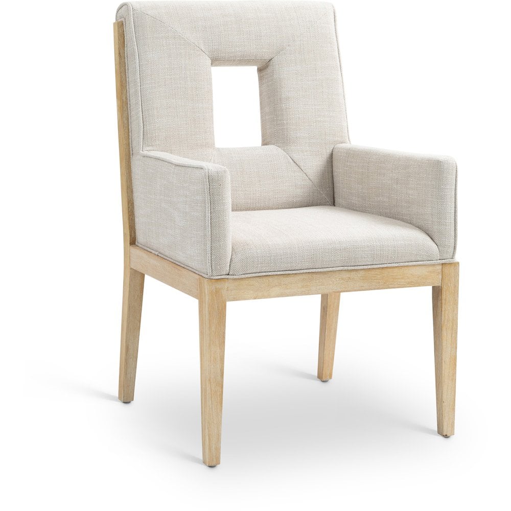 Meridian Furniture - Gwendolyn Cream Linen Textured Fabric Dining Arm Chair - Beige