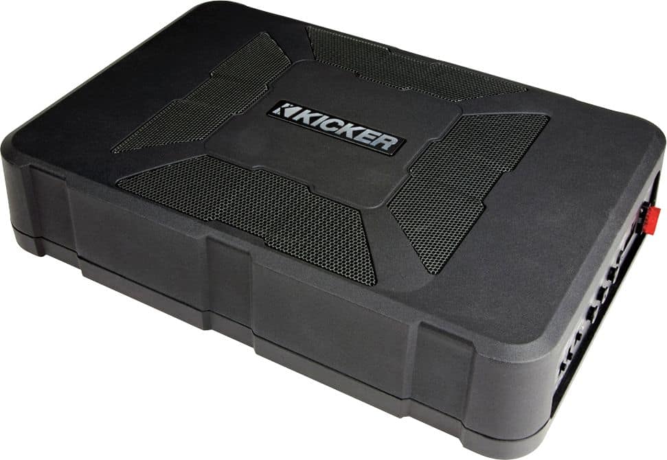Left. KICKER - Hideaway 8" Subwoofer with Enclosure and Integrated 150W Amplifier - Black.