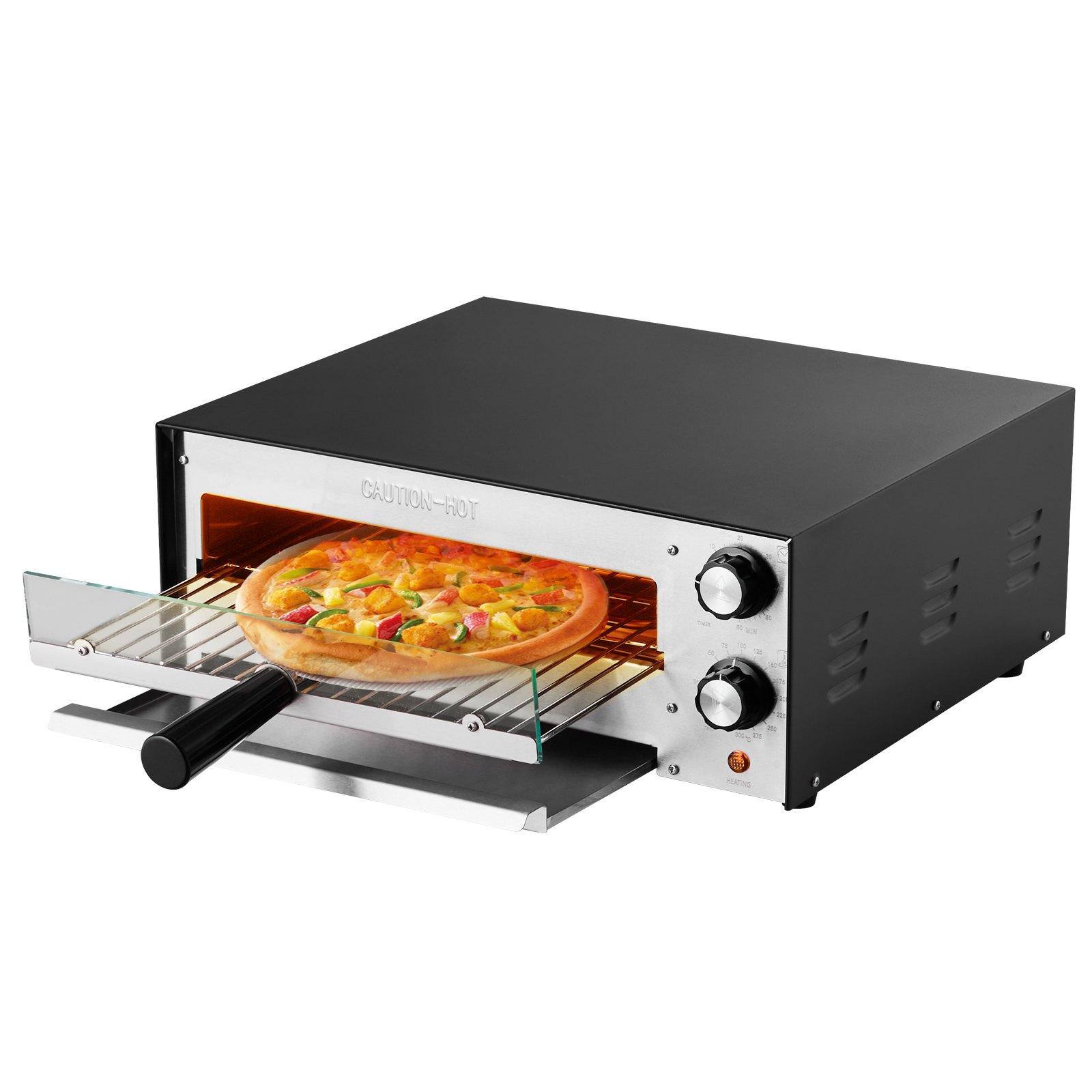 Alt View 10. Glintex - 12in Electric Pizza Oven Maker, Dual Heat Tube, Adjustable Temp Timer for Home Kitchen - Black & Silver.