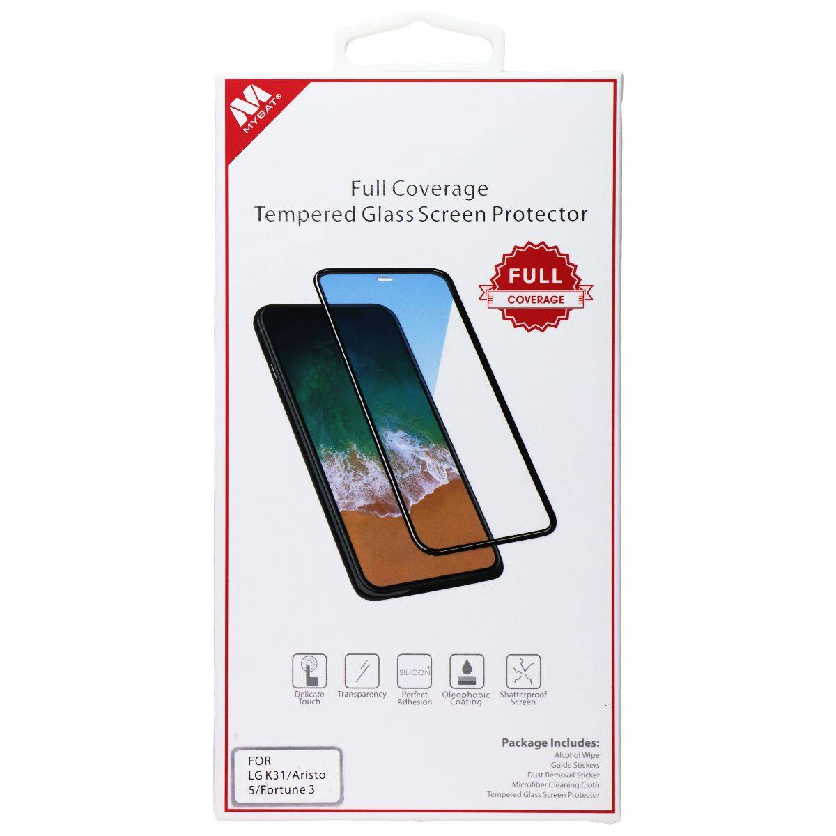 MYBAT Full Coverage Tempered Glass Screen Protector FULL COVERAGE SILICON Delicate Transparency Perfect Oligophobic Shatterproof Touch Adhesion Coating Screen FOR LG K31/Aristo 5/Fortune 3

Package Includes: Alcohol Wipe Guide Stickers Dust Removal Sticker Microfiber Cleaning Cloth Tempered Glass Screen Protector