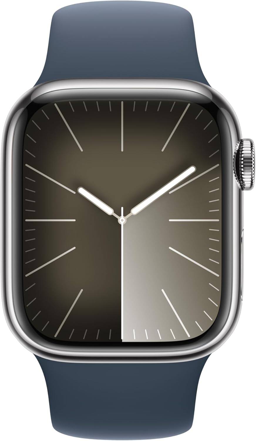 Angle. Apple - Watch Series 9 Stainless Steel 45mm A2984 (GPS + Cellular) - Silver.