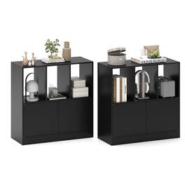 Costway - 2 PCS Bookshelf with Cabinet, 3-Cube Bookcase, 3-Tier Book Shelf for Living Room - Black