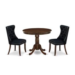 East West Furniture - 3 Piece Kitchen Table Set Contains a Round Dining Table with Pedestal - Black