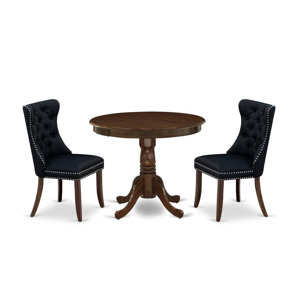 East West Furniture - 3 Piece Kitchen Table Set Contains a Round Dining Table with Pedestal - Black