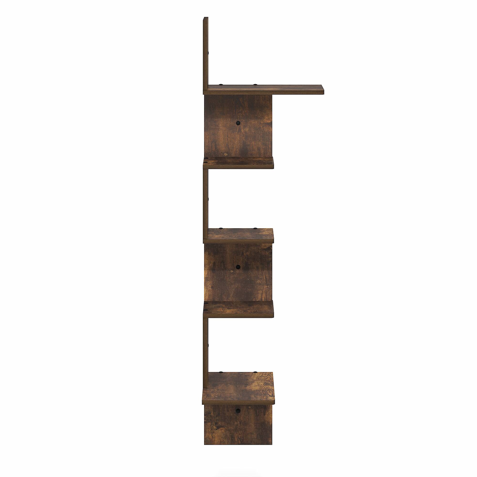 Alt View 5. Furinno - ROSSI Corner Floating Shelves for Wall, Corner Rectangular Wall Shelf, S-shape Radial Floating Book Shelf, Easy Assembly - Amber Pine.