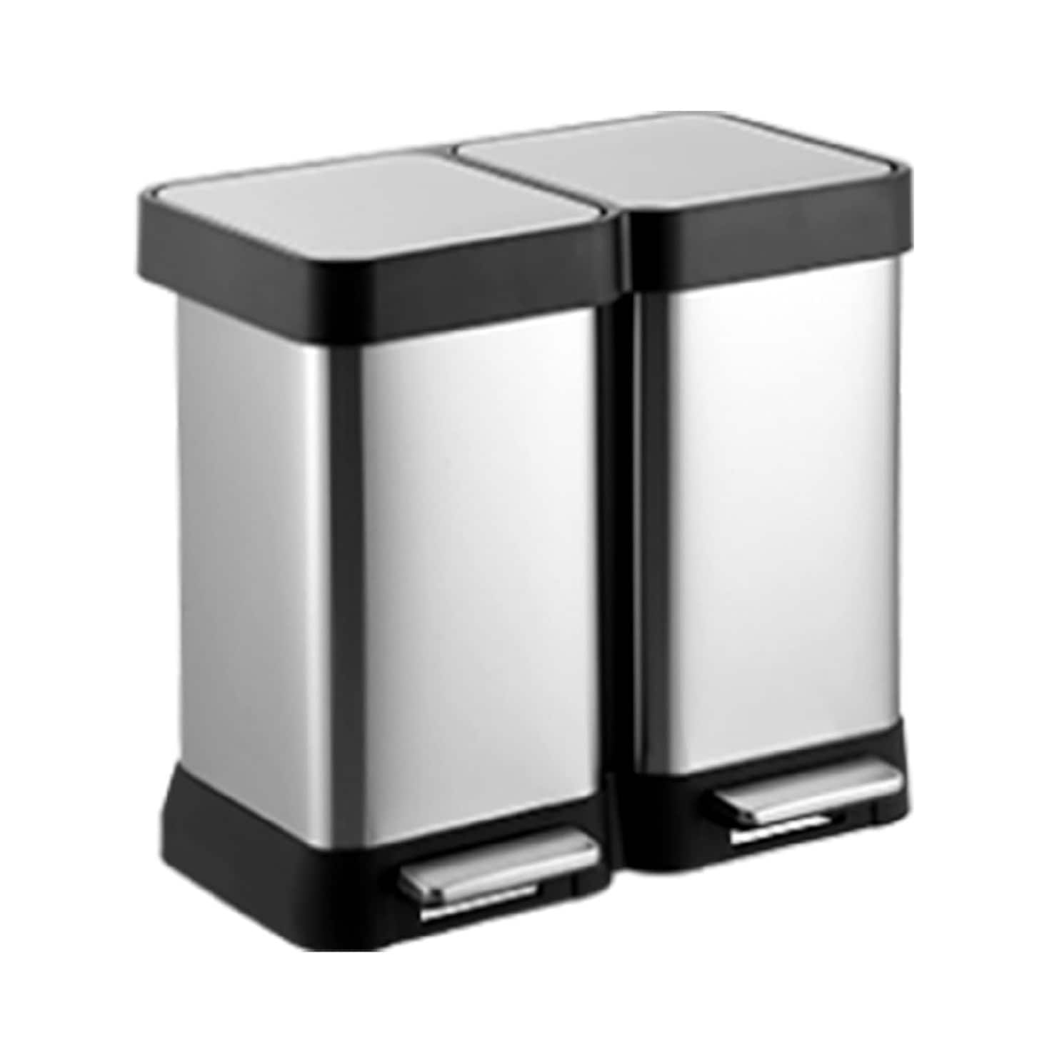 GARVEE - Dual Compartment Kitchen Trash & Recycling Bin – 13.2 Gallon (2x25L) Stainless Steel Step Can - Silver