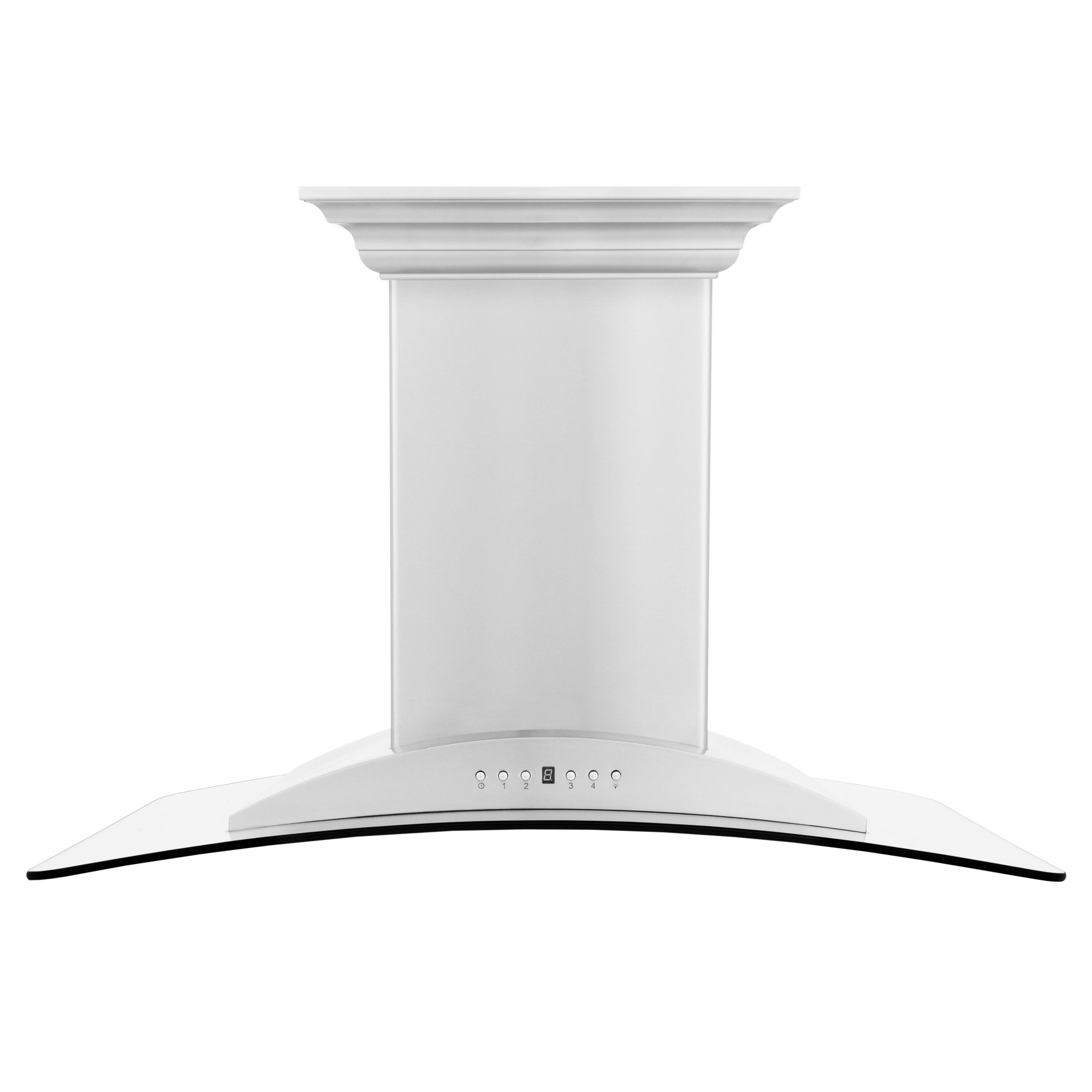 Angle. ZLINE - 36 in. ZLINE CrownSound™Ducted Vent Island Mount Range Hood in Stainless Steel with Built-in Bluetooth Speakers - Stainless Steel.