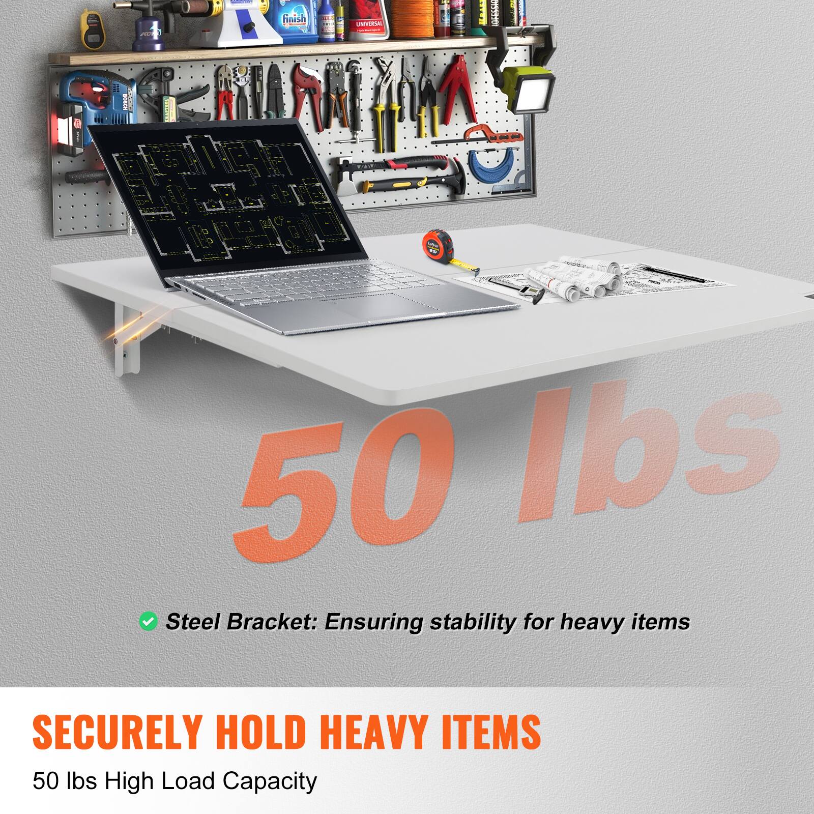 - Steel Bracket: Ensuring stability for heavy items
- SECURELY HOLD HEAVY ITEMS
- 50 lbs High Load Capacity