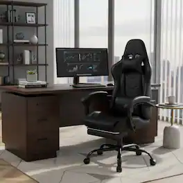 Forest'nSky - Gaming Chair with Massage, PU Leather Racing Style Sports Car Seat, Ergonomic Swivel Rolling Desk Chair - Black