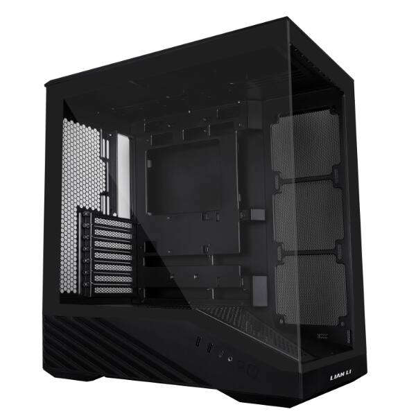 Angle. Lian Li - Lian Li V100X ATX Mid-Tower Case, RGB LED, Tempered Glass, 420mm GPU Support, 360mm Radiator, Dust Filter - Black - Black.