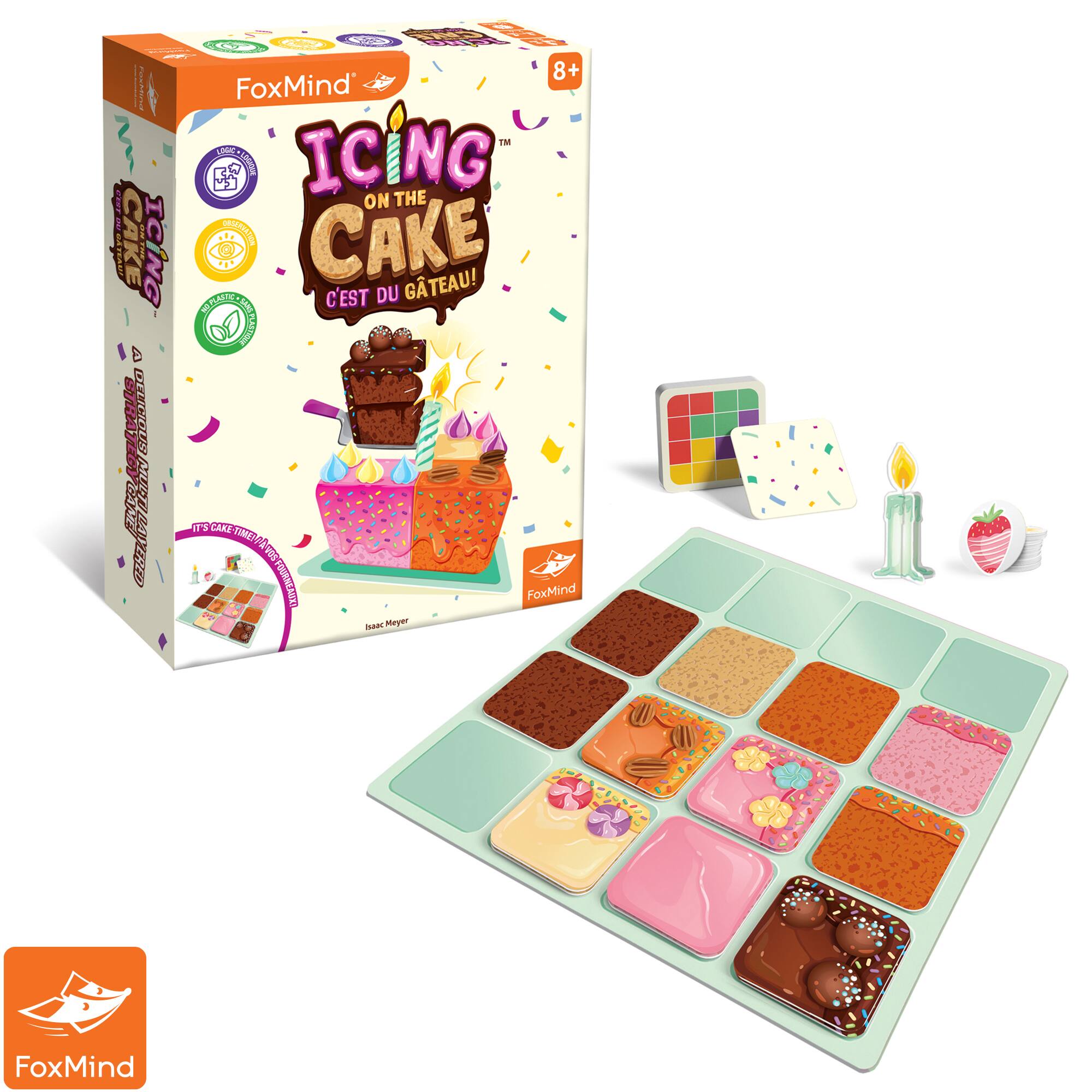 Icing on the Cake is a game for children aged 8+. The game comes in a box and includes a game board, cards, and a candle. The game is designed to be fun and engaging for children, and it encourages creativity and imagination.